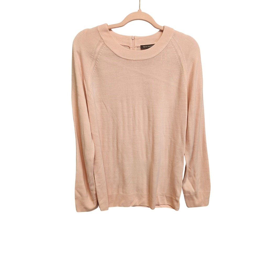 Tint & Shadow Women XL Pastel Pink Raglan Sleeve Crew Neck Zip Back Knit Sweater